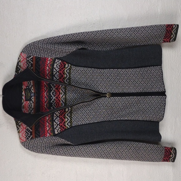 Icelandic Design Grey Fair Isle Wool Long Sleeve Full Zip Cardigan Sweater - Picture 14 of 15